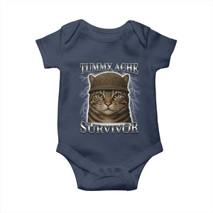 Funny Cat Meme Humor Baby Onesie Tummy Ache Survivor Lightning Cats Parody TS02 Navy Print Your Wear