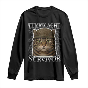 Funny Cat Meme Humor Long Sleeve Shirt Tummy Ache Survivor Lightning Cats Parody TS02 Black Print Your Wear