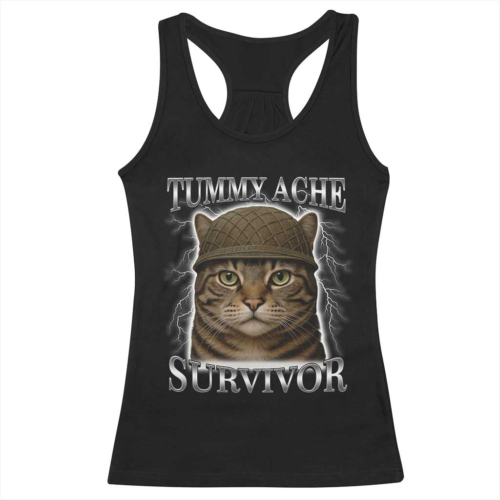 Funny Cat Meme Humor Racerback Tank Top Tummy Ache Survivor Lightning Cats Parody TS02 Black Print Your Wear