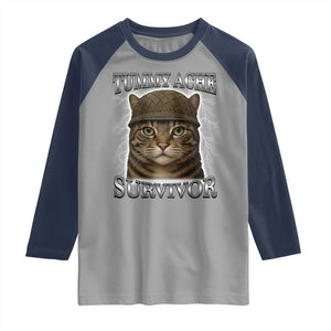 Funny Cat Meme Humor Raglan Shirt Tummy Ache Survivor Lightning Cats Parody TS02 Sport Gray Navy Print Your Wear