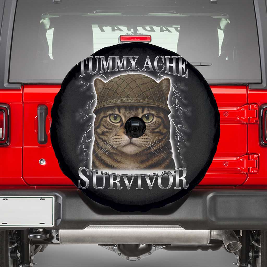 Funny Cat Meme Humor Spare Tire Cover Tummy Ache Survivor Lightning Cats Parody TS02 Black Print Your Wear