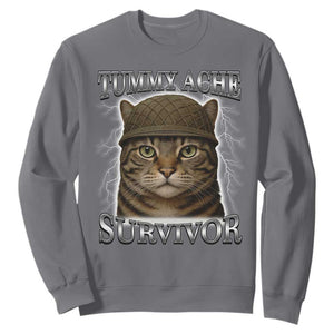 Funny Cat Meme Humor Sweatshirt Tummy Ache Survivor Lightning Cats Parody TS02 Charcoal Print Your Wear