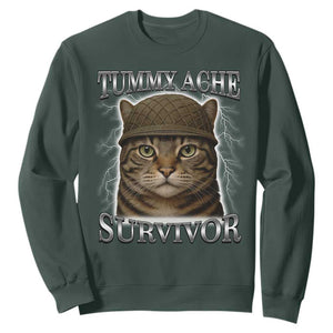 Funny Cat Meme Humor Sweatshirt Tummy Ache Survivor Lightning Cats Parody TS02 Dark Forest Green Print Your Wear