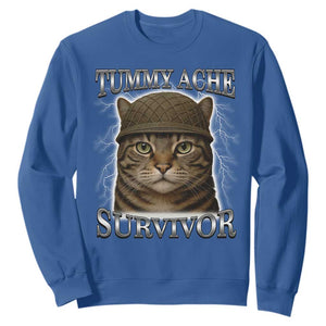 Funny Cat Meme Humor Sweatshirt Tummy Ache Survivor Lightning Cats Parody TS02 Royal Blue Print Your Wear