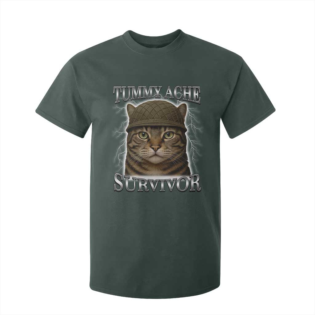 Funny Cat Meme Humor T Shirt For Kid Tummy Ache Survivor Lightning Cats Parody TS02 Dark Forest Green Print Your Wear