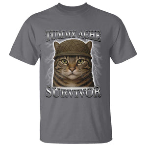 Funny Cat Meme Humor T Shirt Tummy Ache Survivor Lightning Cats Parody TS02 Charcoal Print Your Wear