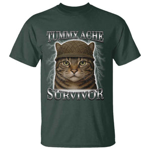 Funny Cat Meme Humor T Shirt Tummy Ache Survivor Lightning Cats Parody TS02 Dark Forest Green Print Your Wear