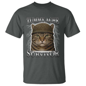 Funny Cat Meme Humor T Shirt Tummy Ache Survivor Lightning Cats Parody TS02 Dark Heather Print Your Wear