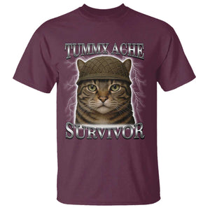 Funny Cat Meme Humor T Shirt Tummy Ache Survivor Lightning Cats Parody TS02 Maroon Print Your Wear