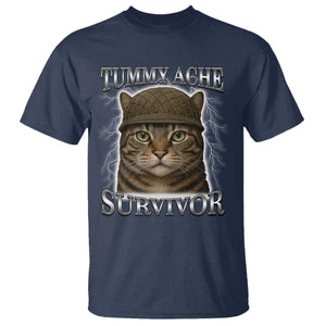 Funny Cat Meme Humor T Shirt Tummy Ache Survivor Lightning Cats Parody TS02 Navy Print Your Wear