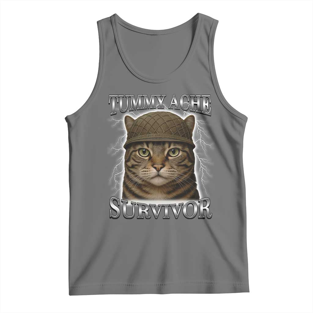 Funny Cat Meme Humor Tank Top Tummy Ache Survivor Lightning Cats Parody TS02 Black Heather Print Your Wear