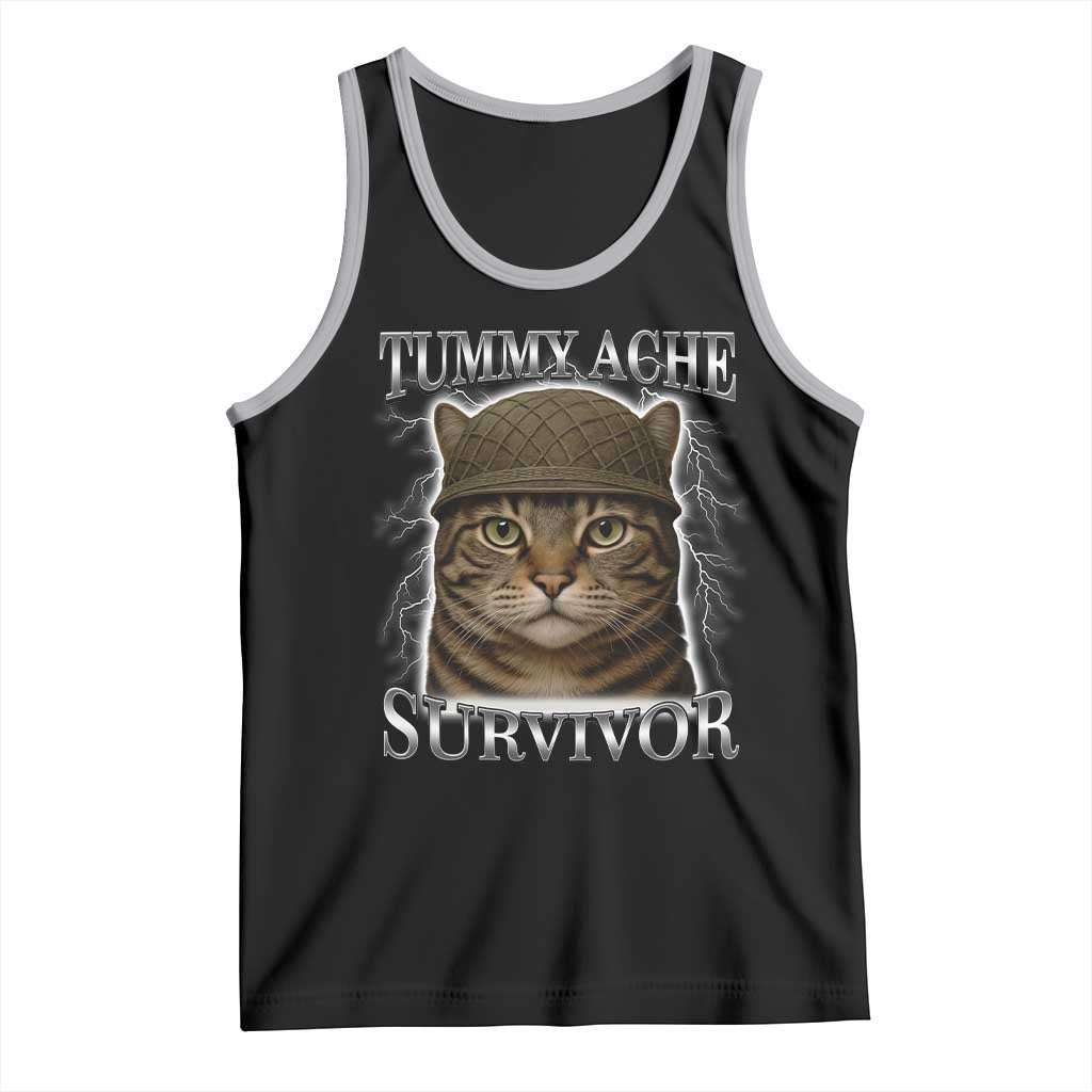 Funny Cat Meme Humor Tank Top Tummy Ache Survivor Lightning Cats Parody TS02 Black Athletic Heather Print Your Wear