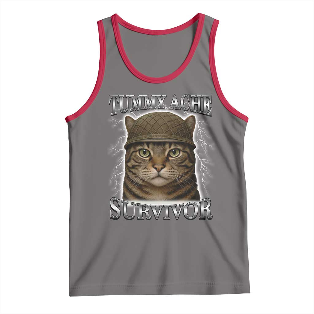 Funny Cat Meme Humor Tank Top Tummy Ache Survivor Lightning Cats Parody TS02 Deep Heather Red Print Your Wear