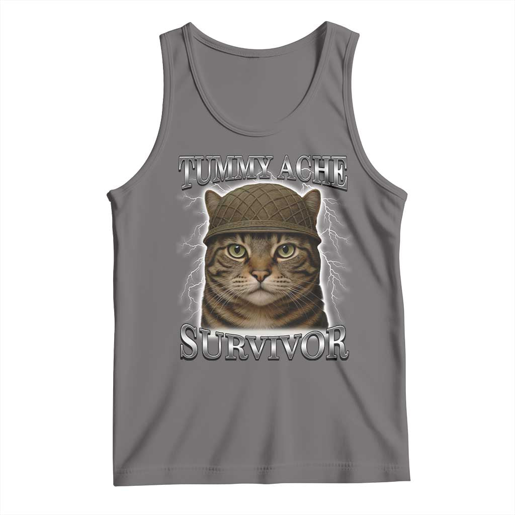 Funny Cat Meme Humor Tank Top Tummy Ache Survivor Lightning Cats Parody TS02 Deep Heather Print Your Wear