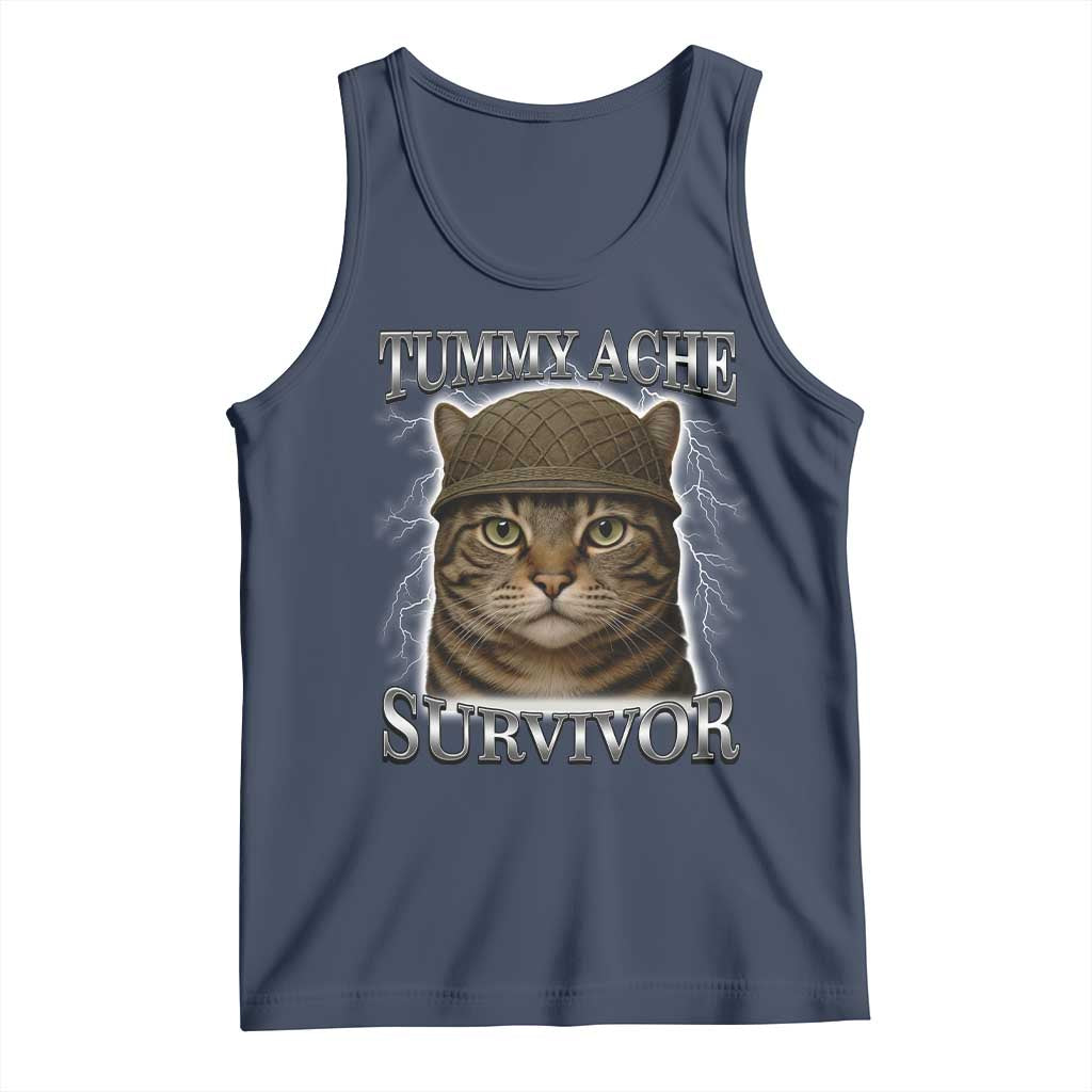 Funny Cat Meme Humor Tank Top Tummy Ache Survivor Lightning Cats Parody TS02 Navy Print Your Wear
