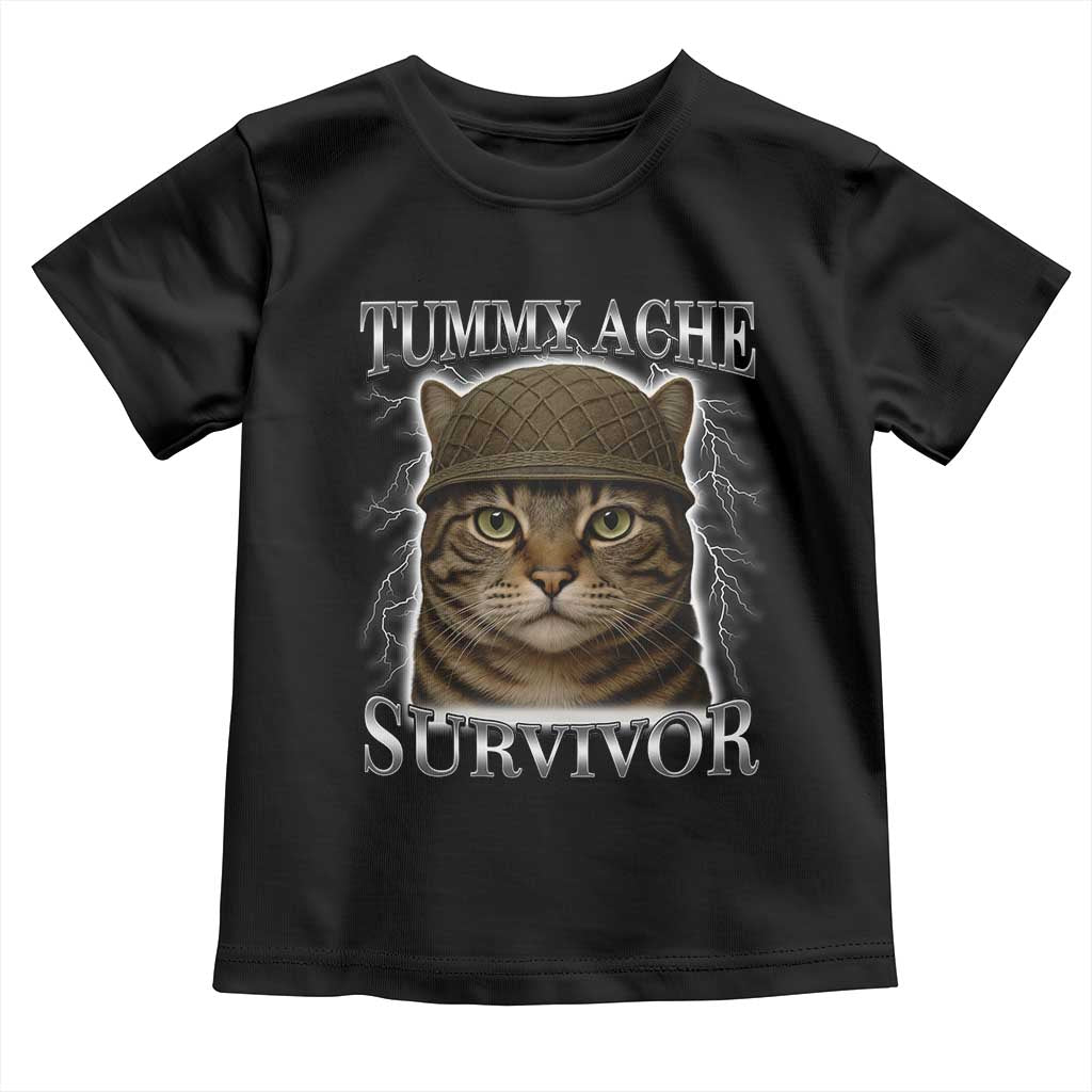 Funny Cat Meme Humor Toddler T Shirt Tummy Ache Survivor Lightning Cats Parody TS02 Black Print Your Wear