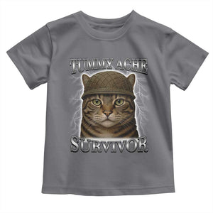 Funny Cat Meme Humor Toddler T Shirt Tummy Ache Survivor Lightning Cats Parody TS02 Charcoal Print Your Wear