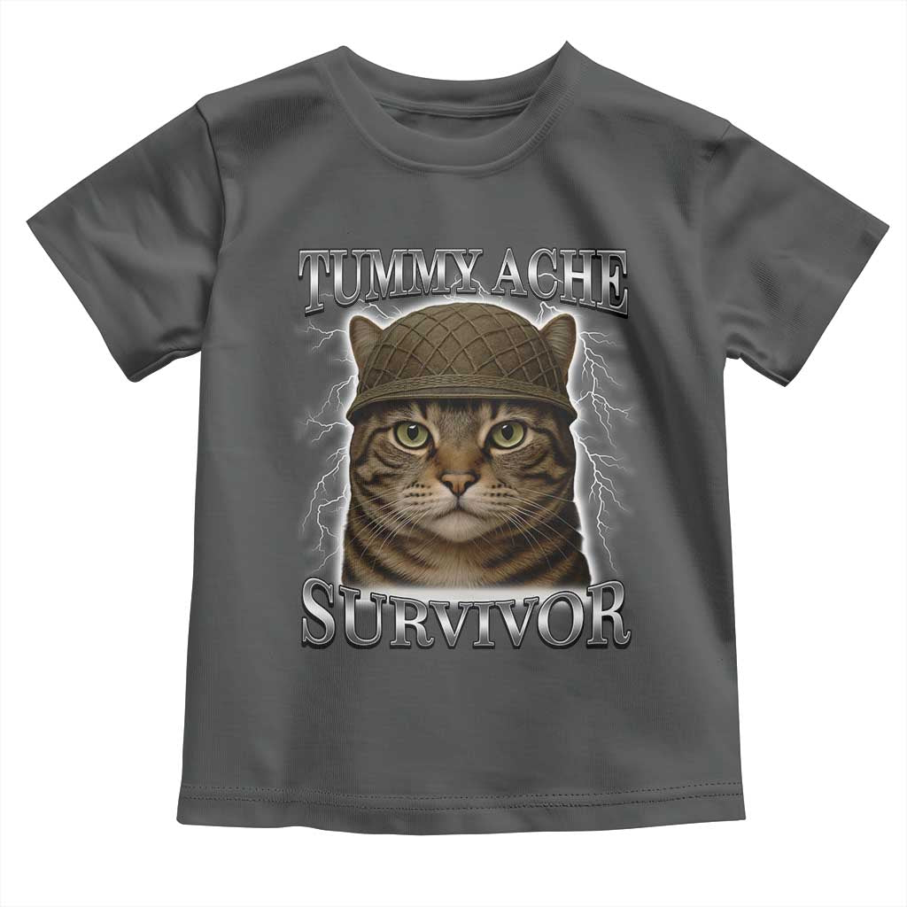 Funny Cat Meme Humor Toddler T Shirt Tummy Ache Survivor Lightning Cats Parody TS02 Dark Heather Print Your Wear