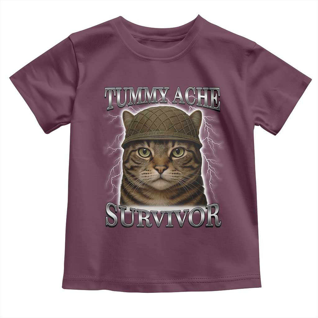Funny Cat Meme Humor Toddler T Shirt Tummy Ache Survivor Lightning Cats Parody TS02 Maroon Print Your Wear