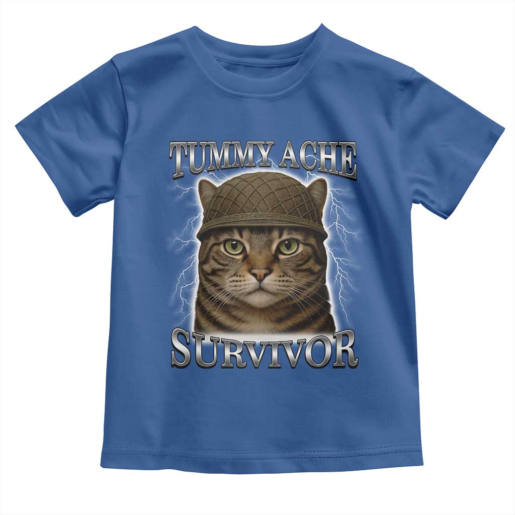 Funny Cat Meme Humor Toddler T Shirt Tummy Ache Survivor Lightning Cats Parody TS02 Royal Blue Print Your Wear