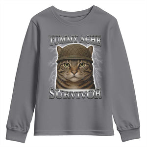 Funny Cat Meme Humor Youth Sweatshirt Tummy Ache Survivor Lightning Cats Parody TS02 Charcoal Print Your Wear