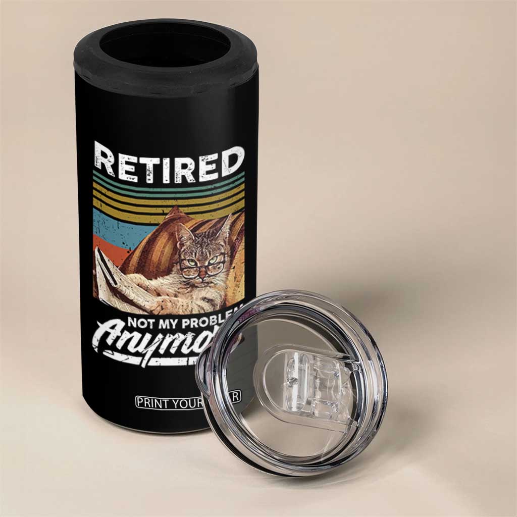 Funny Cat Retired 4 in 1 Can Cooler Tumbler Not My Problem Anymore 90s Vintage Style TS10 Print Your Wear