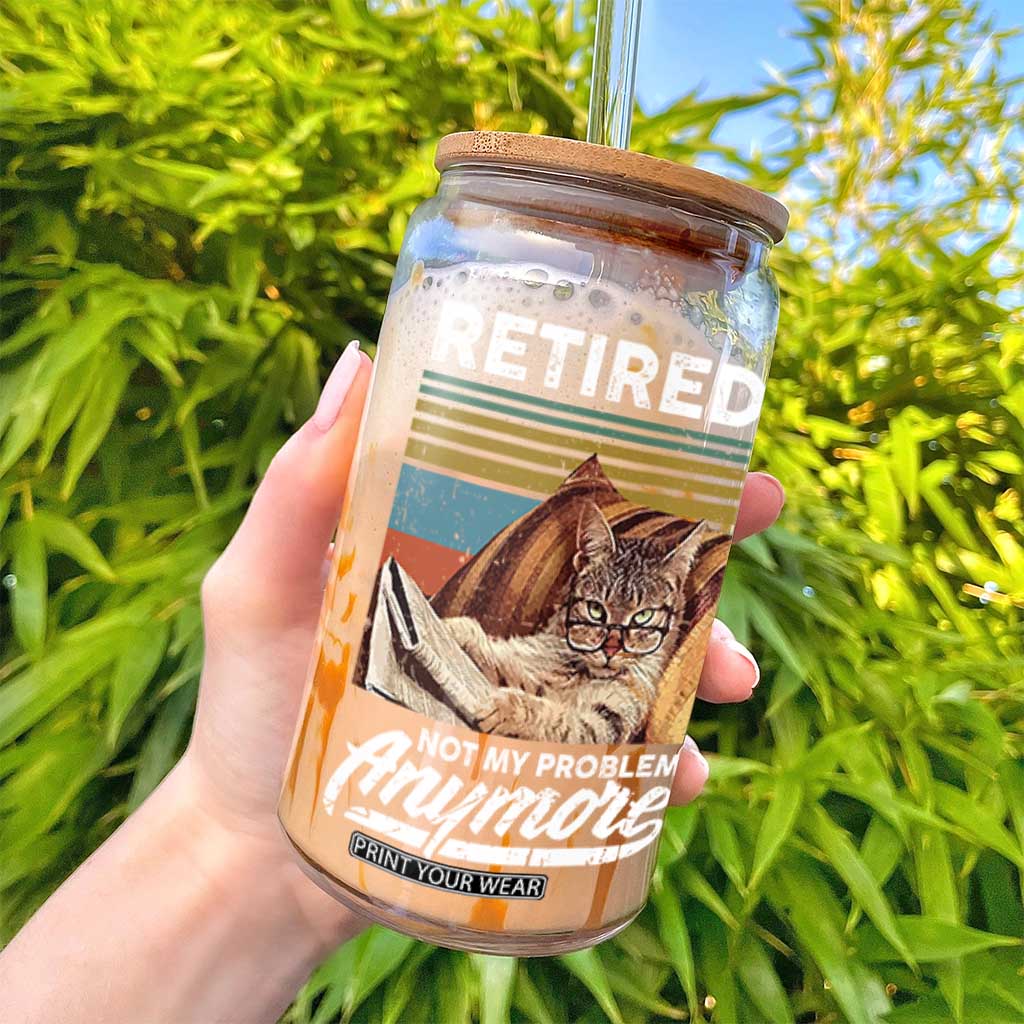 Funny Cat Retired Glass Can Not My Problem Anymore 90s Vintage Style TS10 Print Your Wear