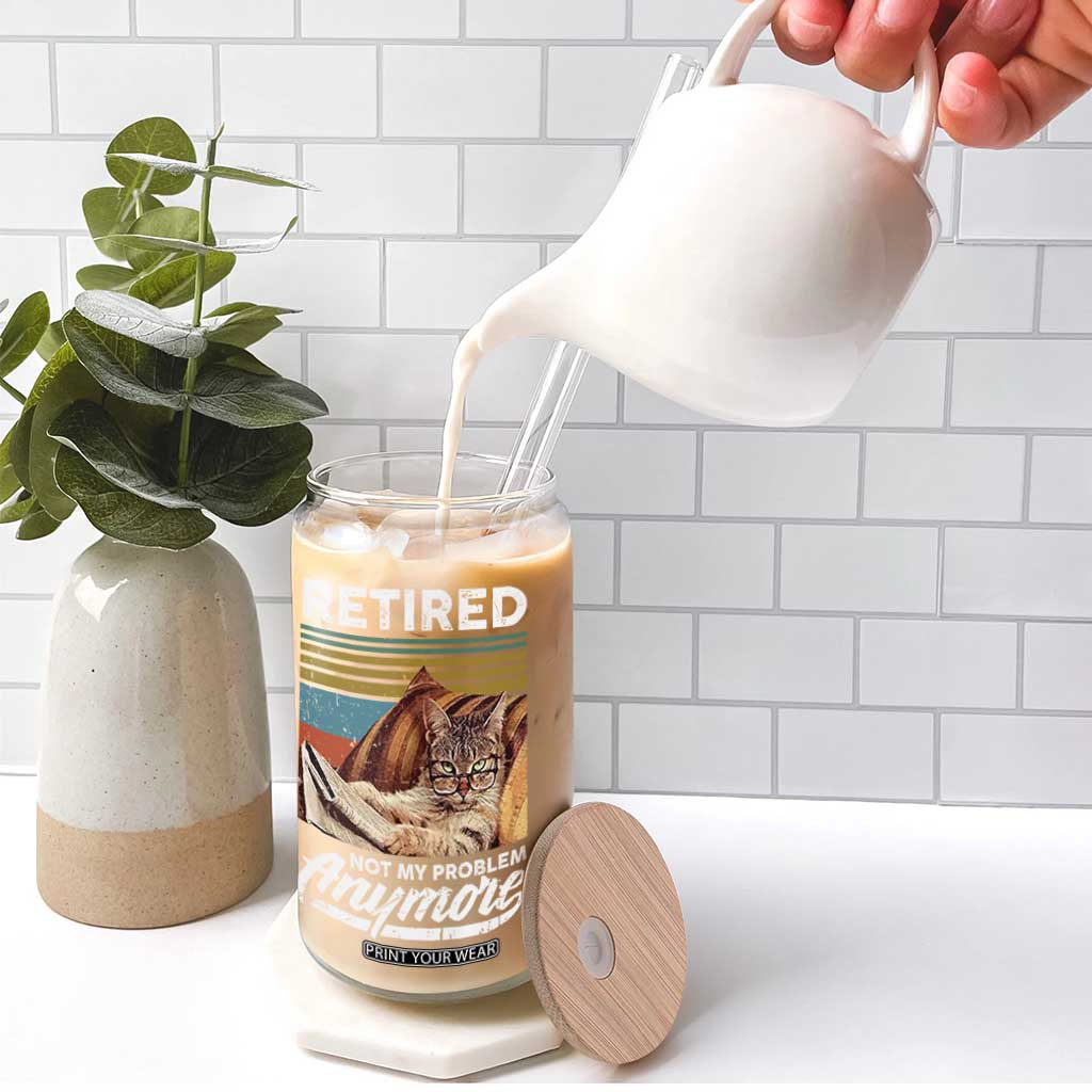 Funny Cat Retired Glass Can Not My Problem Anymore 90s Vintage Style TS10 Print Your Wear