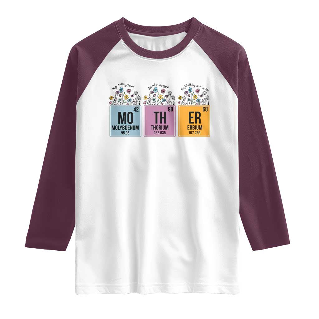 Funny Chemist Mom Raglan Shirt Mother Flowers Periodic Table TS11 White Maroon Print Your Wear