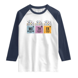 Funny Chemist Mom Raglan Shirt Mother Flowers Periodic Table TS11 White Navy Print Your Wear