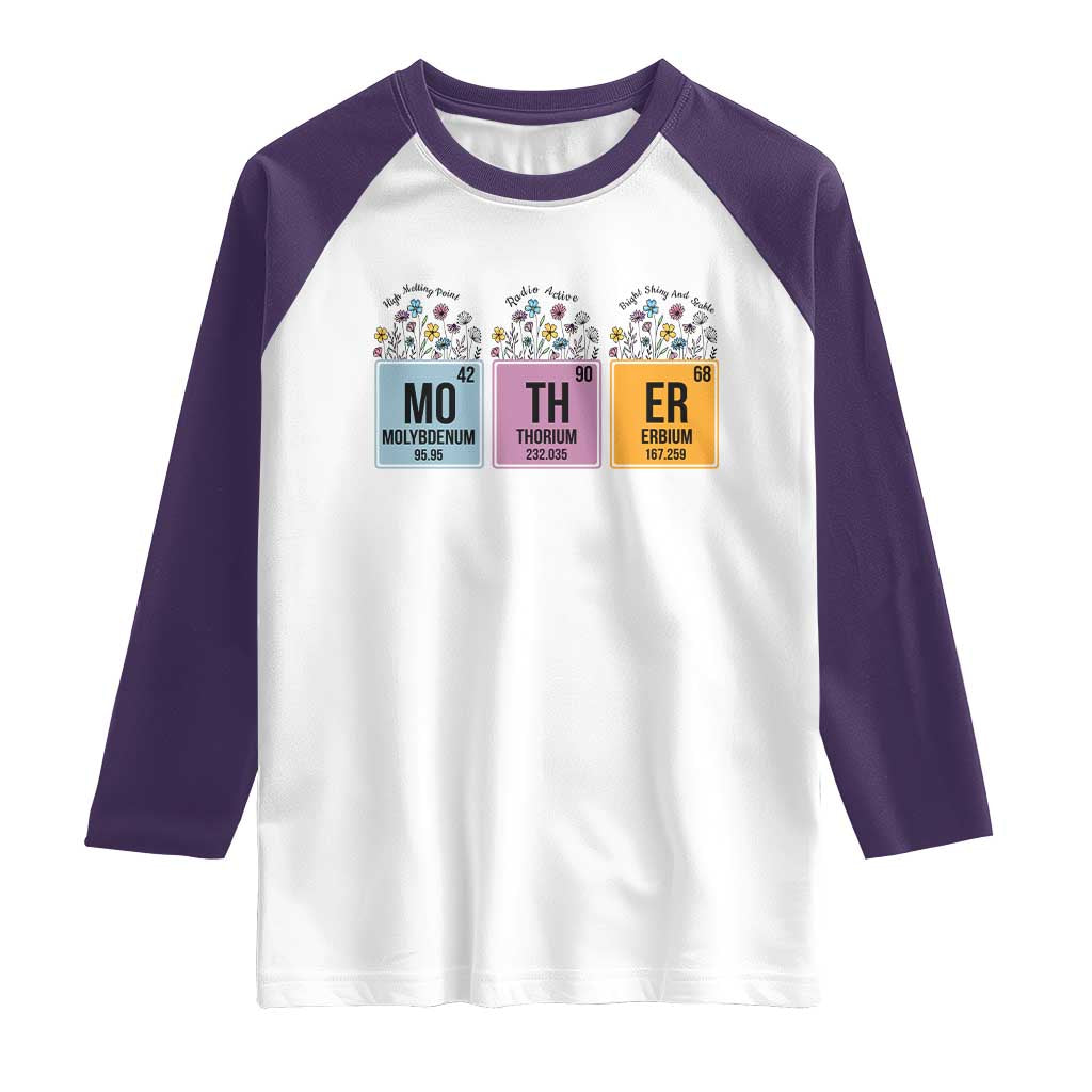 Funny Chemist Mom Raglan Shirt Mother Flowers Periodic Table TS11 White Purple Print Your Wear