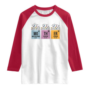 Funny Chemist Mom Raglan Shirt Mother Flowers Periodic Table TS11 White Red Print Your Wear