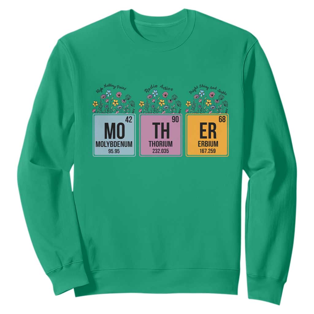 Funny Chemist Mom Sweatshirt Mother Flowers Periodic Table TS11 Irish Green Print Your Wear