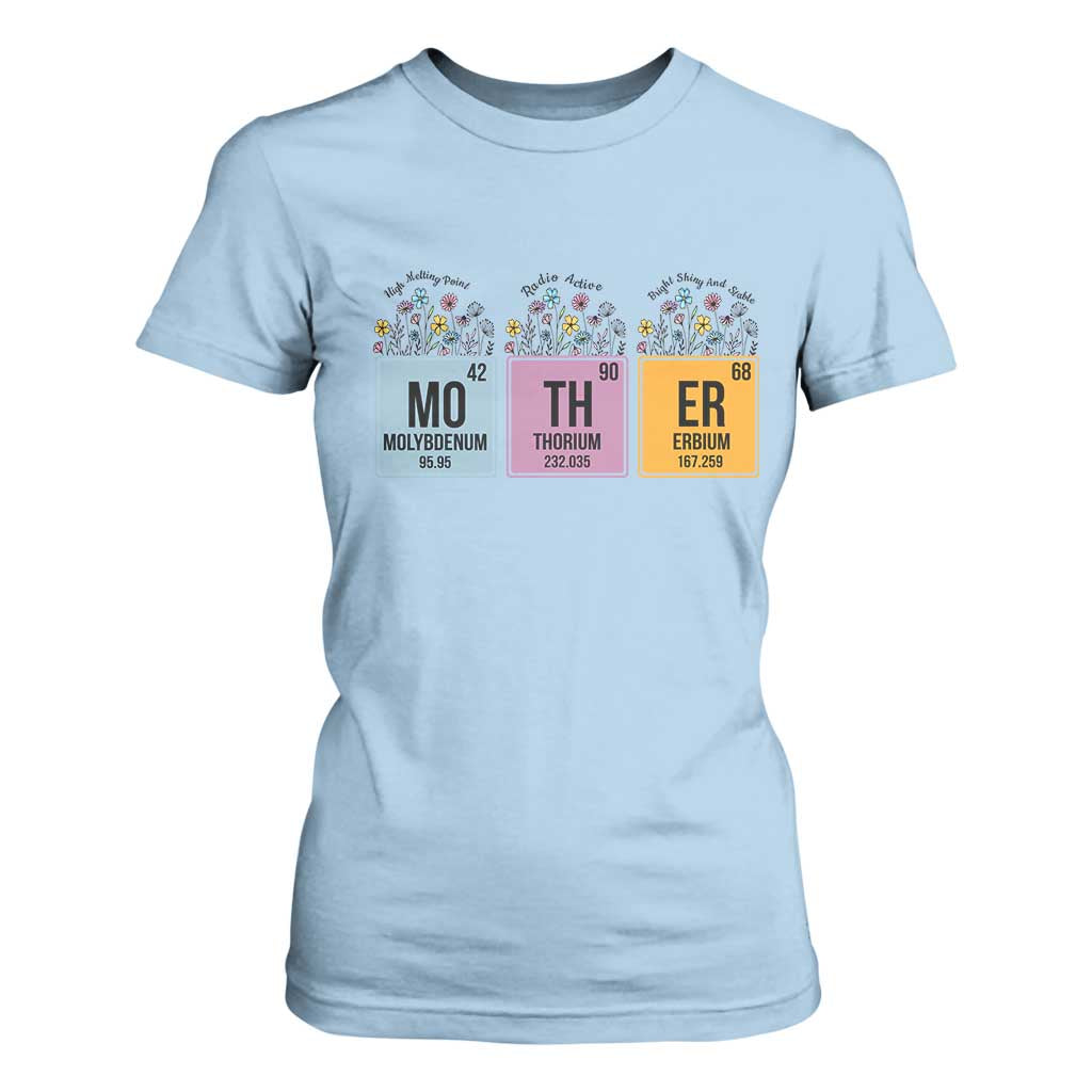 Funny Chemist Mom T Shirt For Women Mother Flowers Periodic Table TS11 Light Blue Print Your Wear
