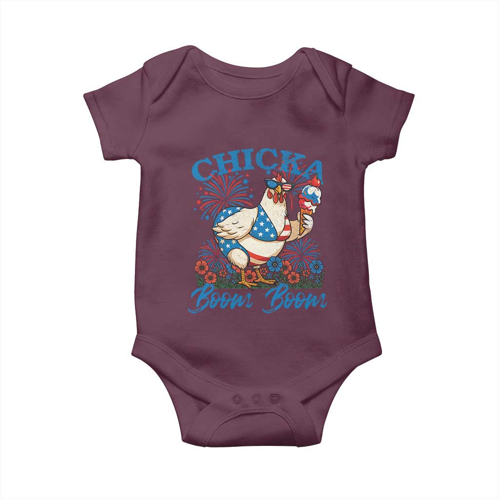 Funny Chicka Boom Boom 4th Of July Baby Onesie Patriotic Farmers Chicken Lover TS11 Maroon Print Your Wear