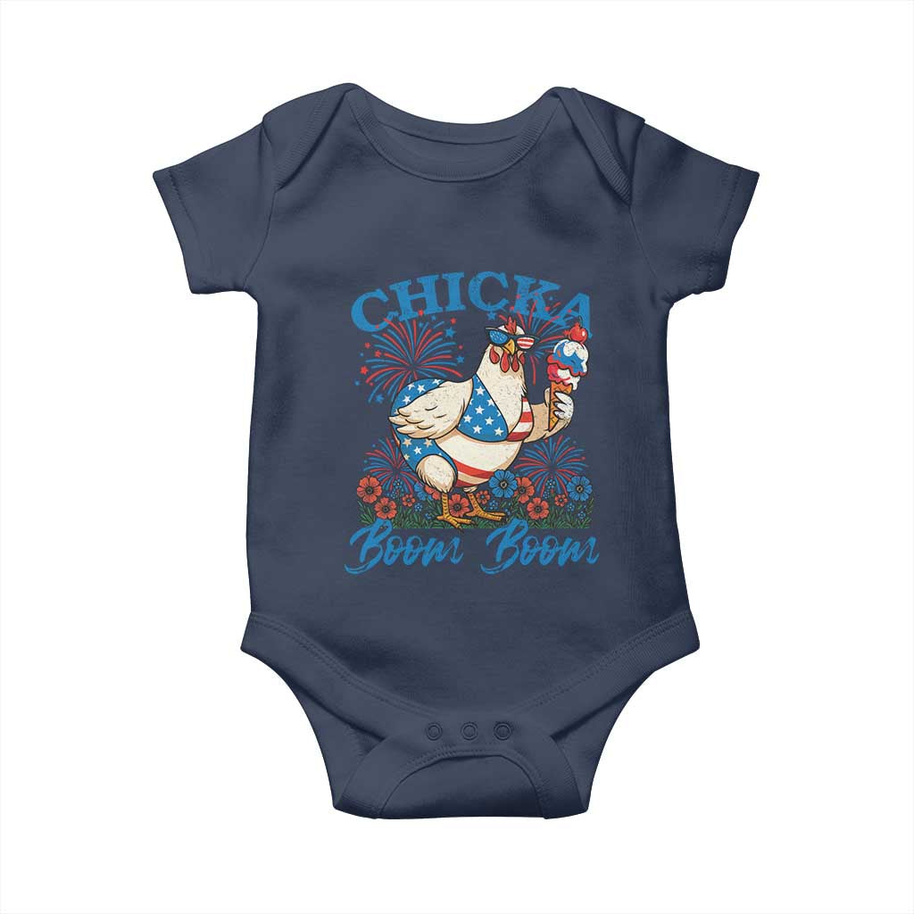 Funny Chicka Boom Boom 4th Of July Baby Onesie Patriotic Farmers Chicken Lover TS11 Navy Print Your Wear