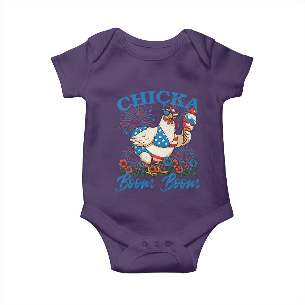 Funny Chicka Boom Boom 4th Of July Baby Onesie Patriotic Farmers Chicken Lover TS11 Purple Print Your Wear