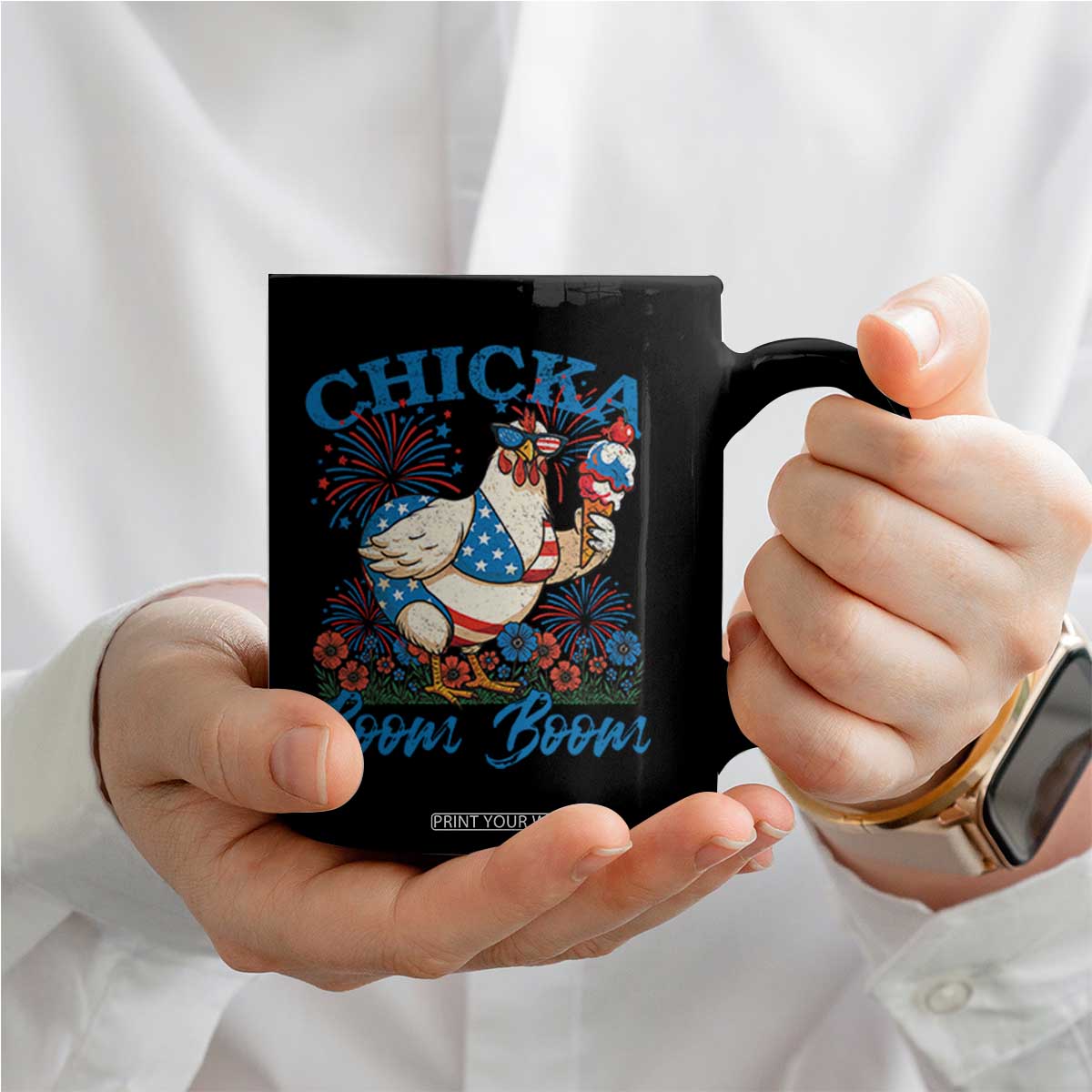 Funny Chicka Boom Boom 4th Of July Coffee Mug Patriotic Farmers Chicken Lover TS11 Print Your Wear