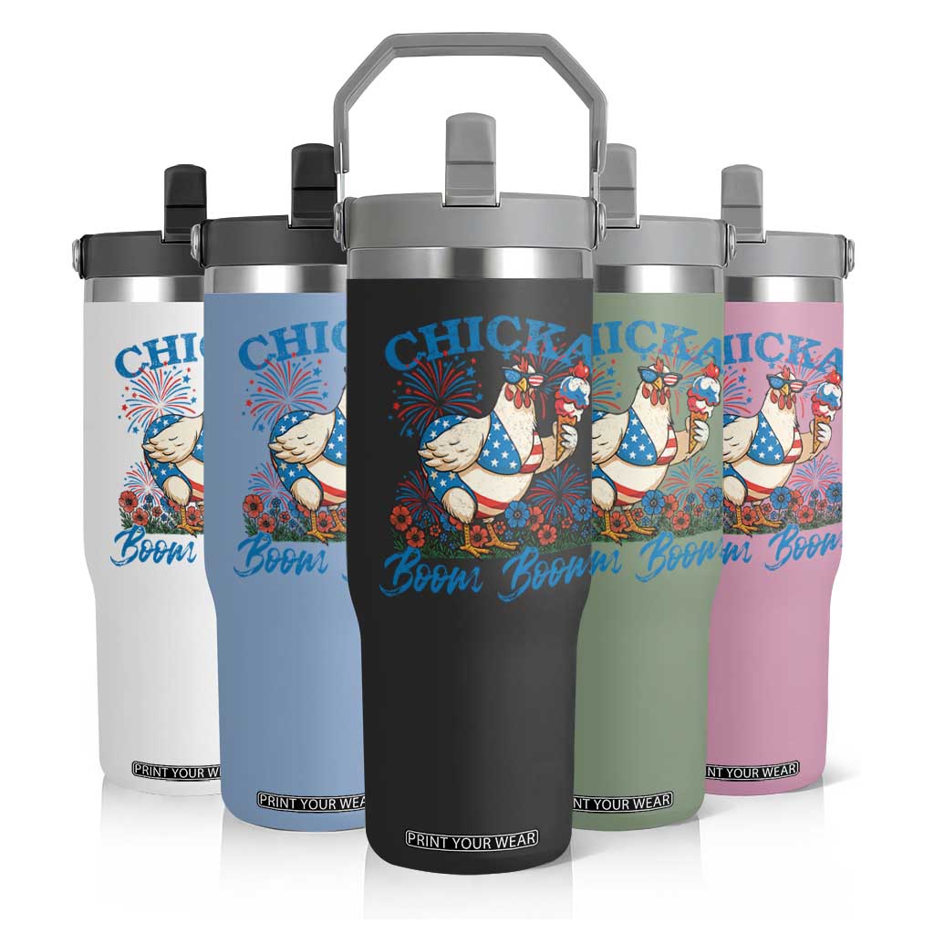 Funny Chicka Boom Boom 4th Of July Flip Straw Tumbler Patriotic Farmers Chicken Lover TS11 Print Your Wear