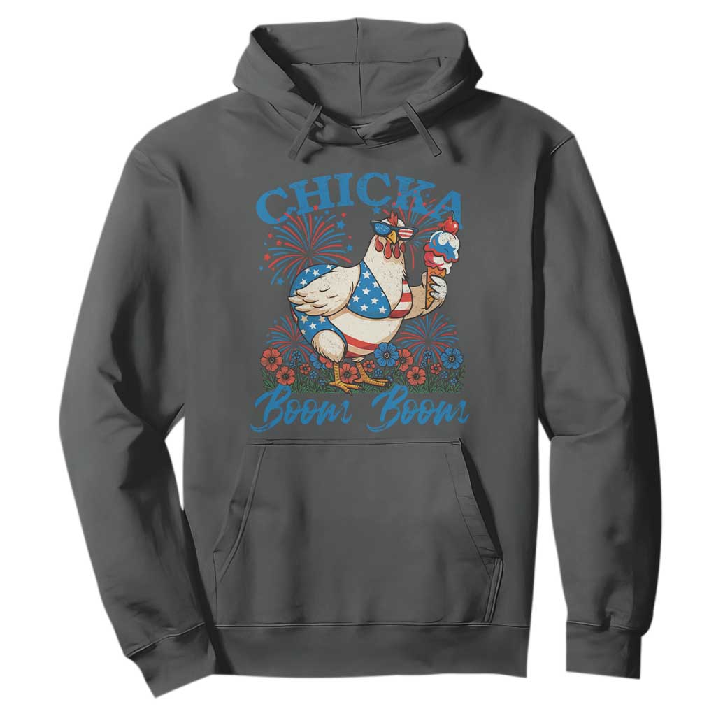 Funny Chicka Boom Boom 4th Of July Hoodie Patriotic Farmers Chicken Lover TS11 Dark Heather Print Your Wear