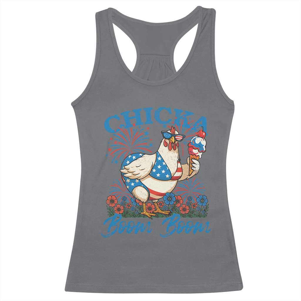 Funny Chicka Boom Boom 4th Of July Racerback Tank Top Patriotic Farmers Chicken Lover TS11 Charcoal Print Your Wear