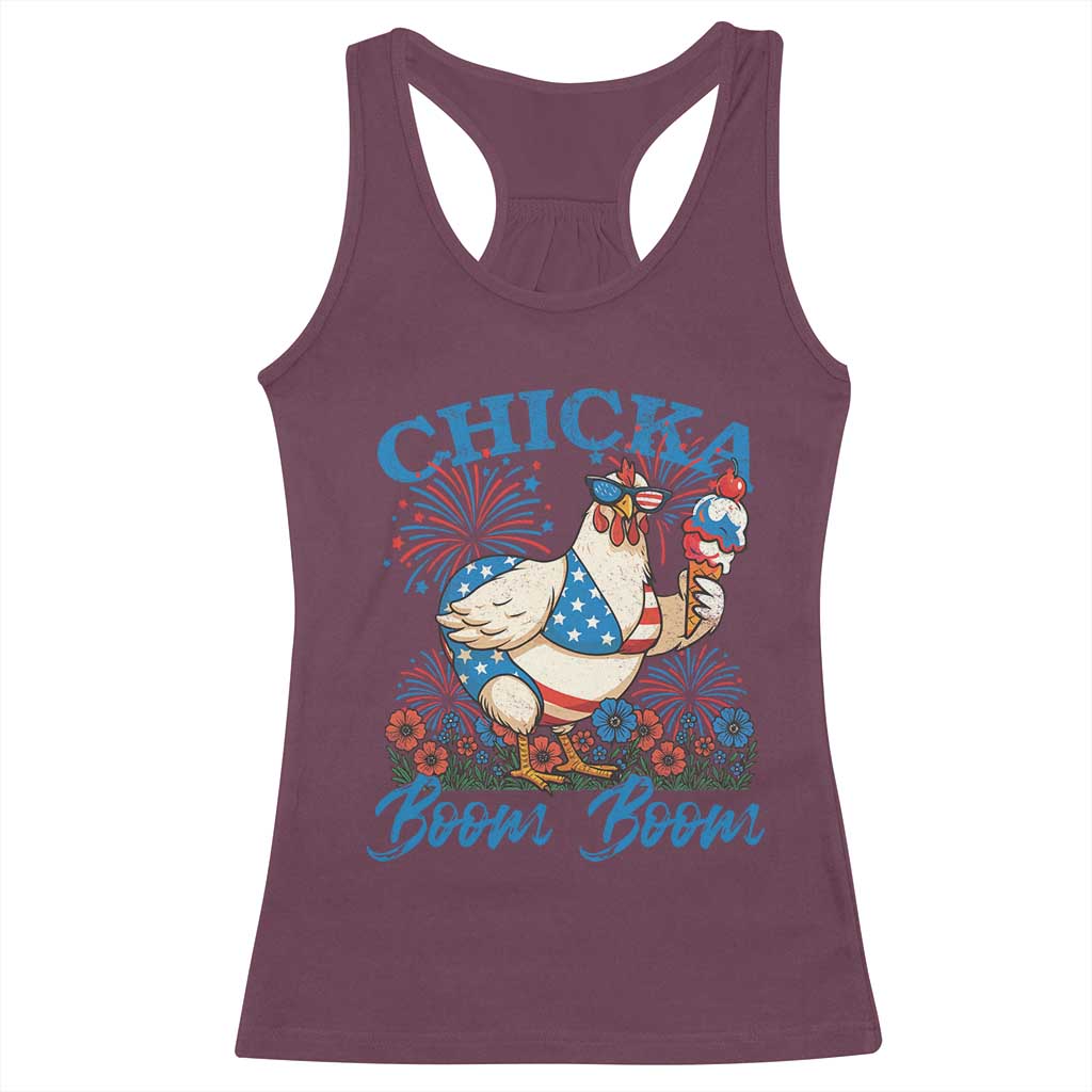 Funny Chicka Boom Boom 4th Of July Racerback Tank Top Patriotic Farmers Chicken Lover TS11 Maroon Print Your Wear