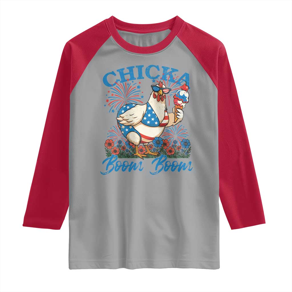 Funny Chicka Boom Boom 4th Of July Raglan Shirt Patriotic Farmers Chicken Lover TS11 Sport Gray Red Print Your Wear