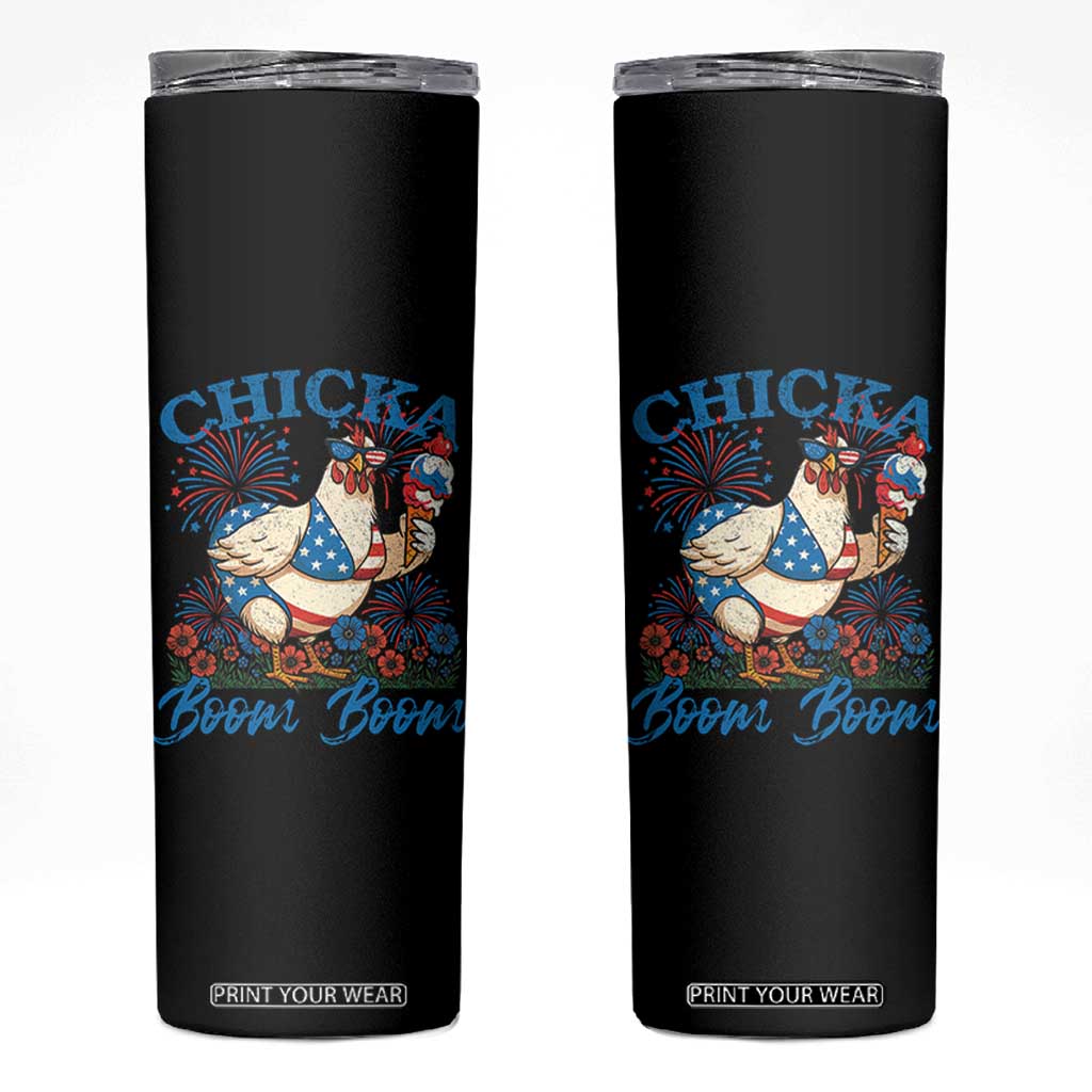 Funny Chicka Boom Boom 4th Of July Skinny Tumbler Patriotic Farmers Chicken Lover TS11 Black Print Your Wear