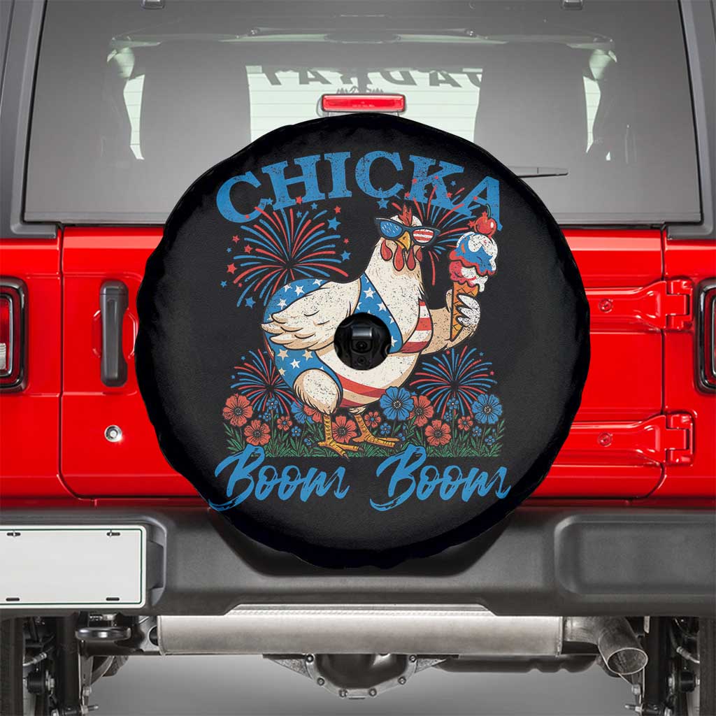 Funny Chicka Boom Boom 4th Of July Spare Tire Cover Patriotic Farmers Chicken Lover TS11 Black Print Your Wear