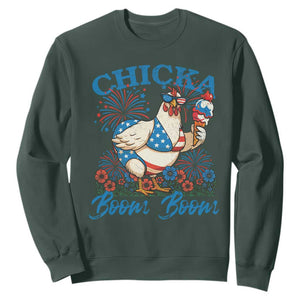 Funny Chicka Boom Boom 4th Of July Sweatshirt Patriotic Farmers Chicken Lover TS11 Dark Forest Green Print Your Wear