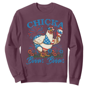 Funny Chicka Boom Boom 4th Of July Sweatshirt Patriotic Farmers Chicken Lover TS11 Maroon Print Your Wear