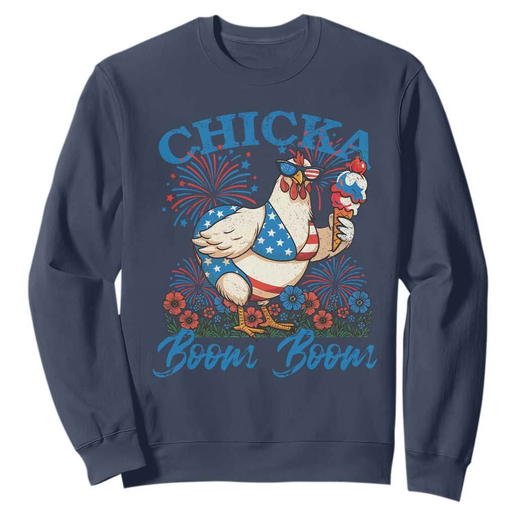 Funny Chicka Boom Boom 4th Of July Sweatshirt Patriotic Farmers Chicken Lover TS11 Navy Print Your Wear