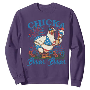 Funny Chicka Boom Boom 4th Of July Sweatshirt Patriotic Farmers Chicken Lover TS11 Purple Print Your Wear