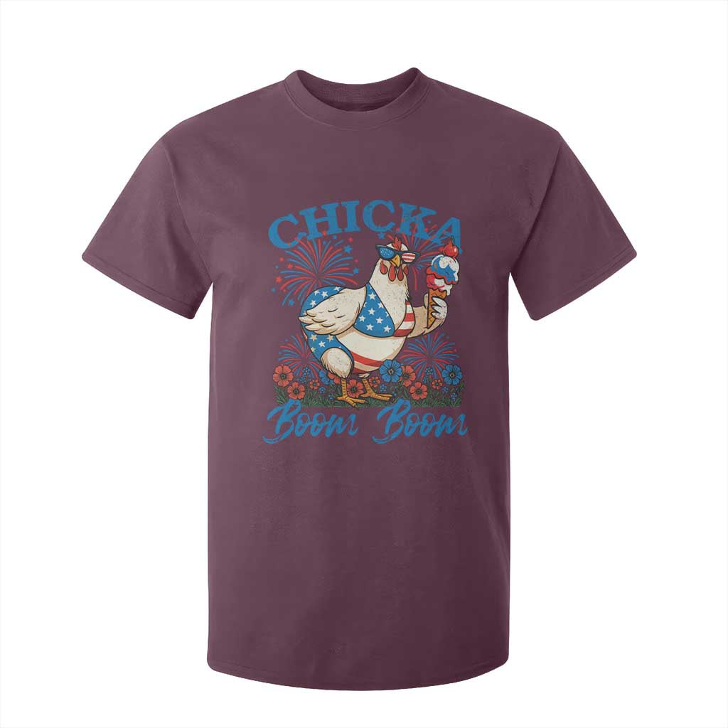 Funny Chicka Boom Boom 4th Of July T Shirt For Kid Patriotic Farmers Chicken Lover TS11 Maroon Print Your Wear
